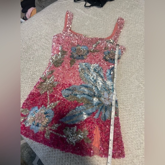 NWT LA FUORI Fleur Oasis Fully Embellished Mini Dress in Pink Ombre $890 - Small - Picture 12 of 17